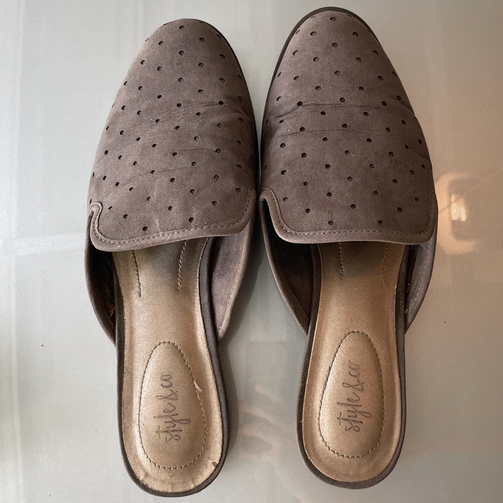 NWT Grey Polka Dot Style & Co Flats Slides Loafers Shoes Size 8